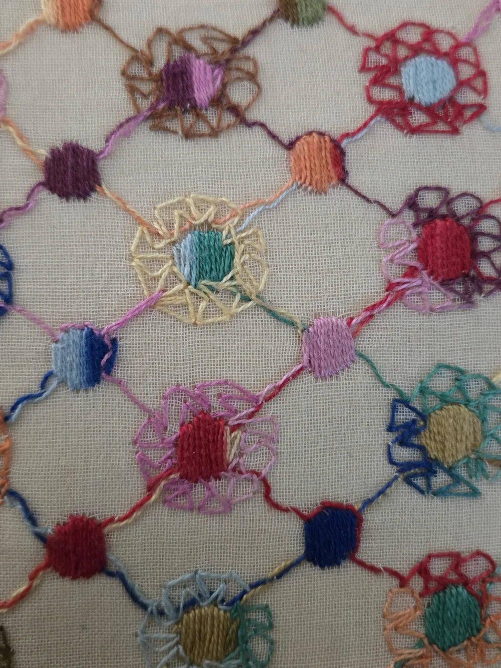 Vintage Embroidered Multicolor Decorative Throw Pillow with Red Fringe